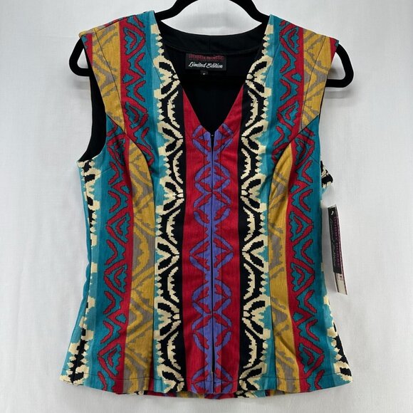 Hobby Horse Tops - Hobby Horse Kyra Show Vest Womens S Southwestern V-Neck Full Zip Teal Multicolor